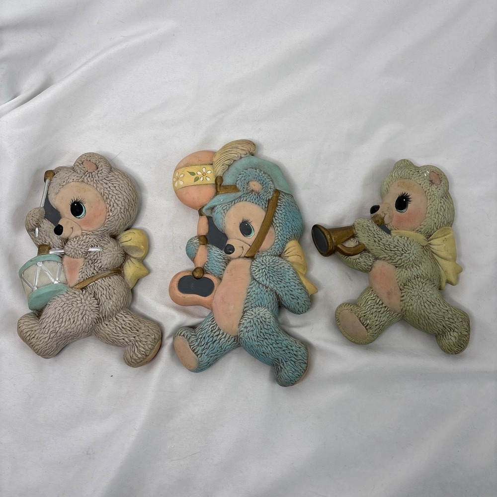 Set Of 3 Vintage 1985 Macky Molds Ceramic Band Bears Wall Hangings Nursery Decor